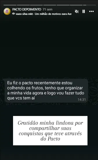 Relato de gratidao sobre o pacto